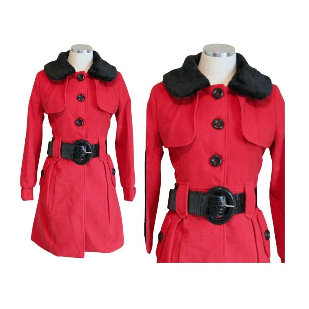 sm Womens Black Red Military Steampunk Christmas Womens Trench Coat Jacket